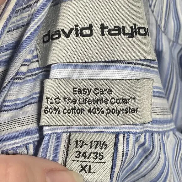 Vintage David Taylor Men’s XL Blue Striped Shirt Button Down Long Sleeve TLC - Picture 4 of 6